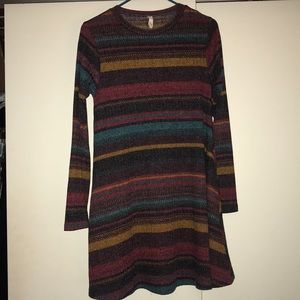 Multicolored striped long sleeve dress